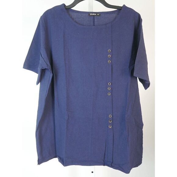 Women's Cotton Blend Button Accent Short Sleeve Top 3XL - Picture 2 of 8